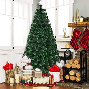 RELAX4LIFE 150/180/210cm Künstlicher Weihnachtsbaum, Tannenbaum mit LED-Leuchten & Glasfasern (8 Beleuchtungsmodi & 6 Farben), Christbaum mit Metallständer & Sternspitze, Christbaum grün (180cm) - 3