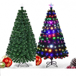 RELAX4LIFE 150/180/210cm Künstlicher Weihnachtsbaum, Tannenbaum mit LED-Leuchten & Glasfasern (8 Beleuchtungsmodi & 6 Farben), Christbaum mit Metallständer & Sternspitze, Christbaum grün (180cm) - 1