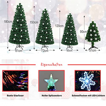 RELAX4LIFE Künstlicher Weihnachtsbaum, Christbaum mit LEDs & Schneeflocke & Sternspitze, Kunstbaum Farbiger Glasfaser-Farbwechsler, Tannenbaum für Büro & Geschäften & Zuhause, PVC, grün (120 cm) - 5