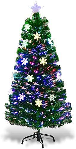 RELAX4LIFE Künstlicher Weihnachtsbaum, Christbaum mit LEDs & Schneeflocke & Sternspitze, Kunstbaum Farbiger Glasfaser-Farbwechsler, Tannenbaum für Büro & Geschäften & Zuhause, PVC, grün (120 cm) - 1