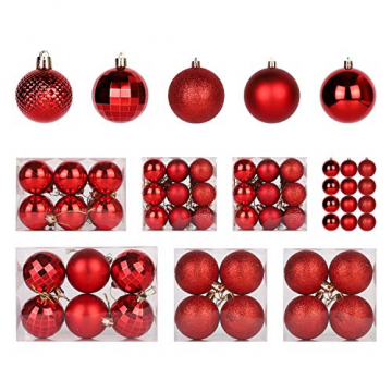 SALCAR Weihnachtskugeln Set Rot,Christbaumkugeln Plastik Bruchsicher mit Kunststoff Weihnachtsbaumkugeln Box, Weihnachtsbaum Deko & Christbaumschmuck-100 Stück  - 1