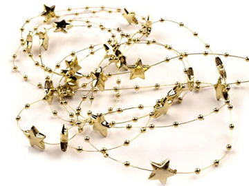 Schnoschi 2m Gold Sterne Perlenband Perlenkette Perlengirlande Perlenschnur Weihnachten Advent Deko Perlen Tischdeko Meterware - 1