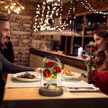 Shirylzee Rose im Glas Ewige Rose Glas Licht Künstliche Rose mit LED-Licht in Glaskuppel, Romantisch Dekoration Geschenk zum Muttertag Valentinstag Jubiläum Geburtstag Hochzeit Weihnachten (Rot) - 2