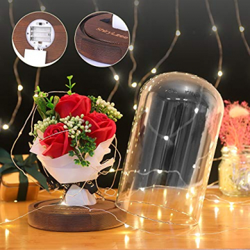 Shirylzee Rose im Glas Ewige Rose Glas Licht Künstliche Rose mit LED-Licht in Glaskuppel, Romantisch Dekoration Geschenk zum Muttertag Valentinstag Jubiläum Geburtstag Hochzeit Weihnachten (Rot) - 5