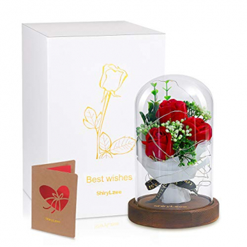 Shirylzee Rose im Glas Ewige Rose Glas Licht Künstliche Rose mit LED-Licht in Glaskuppel, Romantisch Dekoration Geschenk zum Muttertag Valentinstag Jubiläum Geburtstag Hochzeit Weihnachten (Rot) - 7