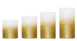 Smart Planet Candelo Kerzen Ambiente 4er Set Rustic Stumpenkerzen Set Weiß Metallic-Gold große Kerze Lange Brenndauer 8/10/12/14 cm Weihnachten Adventskranz - 1