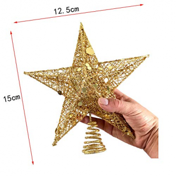SpringPear® 15 cm Golden Weihnachtsbaumspitze Glitzernd Stern aus Metall Weihnachtsbaum Glitzer Topper Party Dekoration - 2