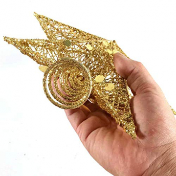 SpringPear® 15 cm Golden Weihnachtsbaumspitze Glitzernd Stern aus Metall Weihnachtsbaum Glitzer Topper Party Dekoration - 3