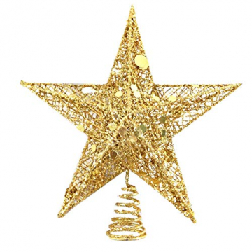 SpringPear® 15 cm Golden Weihnachtsbaumspitze Glitzernd Stern aus Metall Weihnachtsbaum Glitzer Topper Party Dekoration - 1