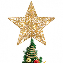 STOBOK Weihna Chtsbaum Topper beleuchtete Sterne glitzernden funkelnden Sterne Baumkrone Weihna Chtsfeier Weihnachten Desktop Urlaub Dekoration Goldene Ornamente warme Lichter Anhänger - 1