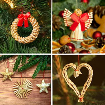 Strohsterne Weihnachtsbaum, 52 Stück Weihnachtlicher Baumschmuck Stroh Anhänger Strohstern, Christbaum Schmuck Strohanhänger natürlicher Christbaumanhänger Weihnachtsdeko - 5