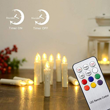 SWANEW 20er LED Weihnachtskerzen Kabellos mit Fernbedienung Inkl Batterien Warmweiß LED Lichterkette RGB Multicolor LED Kerzen für Weihnachtsbaum, Weihnachtsdeko, Hochzeitsdeko - 6