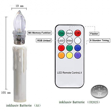 SWANEW 20er LED Weihnachtskerzen Kabellos mit Fernbedienung Inkl Batterien Warmweiß LED Lichterkette RGB Multicolor LED Kerzen für Weihnachtsbaum, Weihnachtsdeko, Hochzeitsdeko - 7