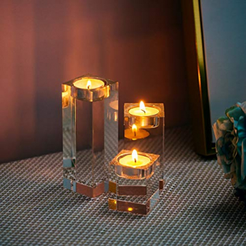 Sziqiqi 1-Set (3-teilig) hochwertige Kristall Glas Kerzenständer Kristalle Kerzenständer für Romantisches Abendessen kreative Kerzenständer Hochzeit Haus Deko Esstisch und Bar, Platz - 2
