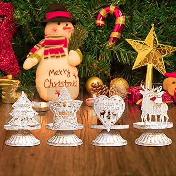 Sziqiqi 2er Set Vintage Kerzenleuchter Kerzenständer Kerzenhalter Windlichthalter aus Metall für Stumpenkerzen, Hurricane Kerzenständer Dekoration für Party Weihnachten Tisch Mantel Kamin, Weiß - 4
