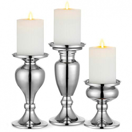 Sziqiqi 3er Set Kerzenleuchter Kerzenständer Schwarz Vintage Kerzenhalter Windlichthalter aus Metall Kerzenhalter für Stumpenkerzen, Kerzenständer Dekoration für Hochzeit Party, Silber - 1