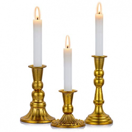 Sziqiqi Kerzenständer Kerzenhalter Kerzenleuchter in Gold für Schabbat Kerzen 3er Set, Metall Deko Kerzenständer, Vintage Kerzen Ständer Tischdeko für Hochzeit Wohnzimmer Tabelle Schabbat, S+M+L - 1