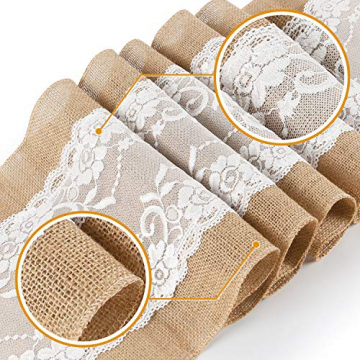 TAOCOCO Jute Tischläufer 5 Stück Rustic Burlap Spitze Hessischen Rustikale Land für Hochzeit Festival-Ereignis Tischdekoration 30 x 275cm - 3