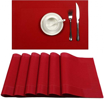 U'Artlines 6er Set Platzsets Hitzebeständigen Waschbaren Vinyl Tischsets 30 * 45cm (6er Platzsets, Rot) - 1
