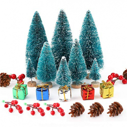 Ulikey 35 Stück Künstlicher Weihnachtsbaum, Mini Grün Tannenbaum Sisal Weihnachtsbaum Modell Bäume Schneetannen Weihnachten Miniatur Deko mit Tannenzapfen für Tischdeko, DIY, Schaufenster - 1