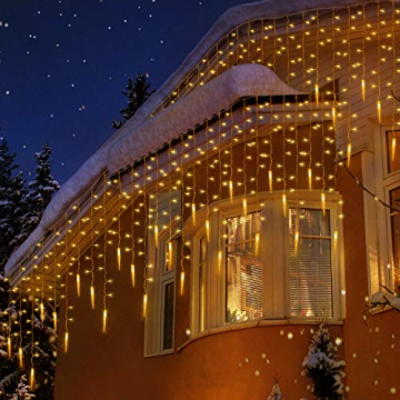 Uping 400 LED Lichtervorhang für innen und außen, Wasserdichte Eiszapfen Lichterketten, Gartenlichterkette für Patio, Garten, Rasen, Partei, Haus, Feiertagsdekoration (Warmweiß) - 1