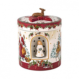 Villeroy und Boch - Christmas Toy's Windlicht "Christkind" groß rund, dekoratives Geschenkpaket aus Hartporzellan, für Teelichter geeignet, integrierte Spieluhr, bunt - 1