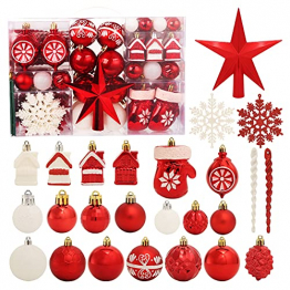 Weihnachtsbaumschmuck-Set, ROSELEAF 130Stück Rot und Weiß Weihnachtskugeln Baumschmuck mit Stern Baumspitze für Weihnachten Hochzeit Party - 1