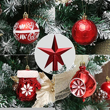Weihnachtsbaumschmuck-Set, ROSELEAF 130Stück Rot und Weiß Weihnachtskugeln Baumschmuck mit Stern Baumspitze für Weihnachten Hochzeit Party - 6