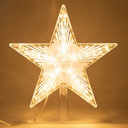 Weihnachtsbaumspitze Topper Star Warm White Light Weihnachtsbaum Deko für Weihnachten Ferienhaus Fit für allgemeine Größe Weihnachtsbaum, 8,7 Zoll - 1