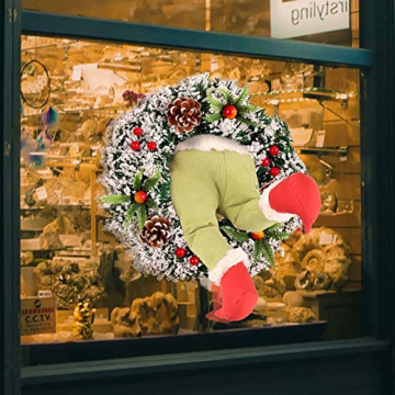 Weihnachtsgirlande, Türkranz Herbst,Weihnachtsdieb Stahl Weihnachts-Sackleinen-Kranz, Adventskranz,Wie der Grinch Weihnachts-Sackleinen-Kranz Stahl, für Wohnzimmer Wandfenster (B-16 Zoll) - 2