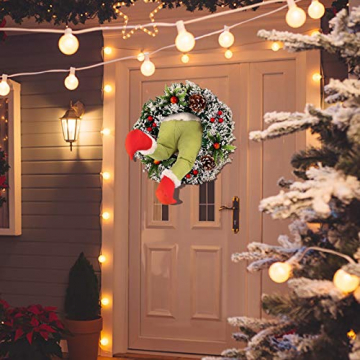 Weihnachtsgirlande, Türkranz Herbst,Weihnachtsdieb Stahl Weihnachts-Sackleinen-Kranz, Adventskranz,Wie der Grinch Weihnachts-Sackleinen-Kranz Stahl, für Wohnzimmer Wandfenster (B-16 Zoll) - 3