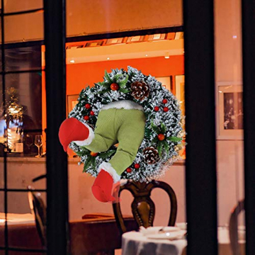 Weihnachtsgirlande, Türkranz Herbst,Weihnachtsdieb Stahl Weihnachts-Sackleinen-Kranz, Adventskranz,Wie der Grinch Weihnachts-Sackleinen-Kranz Stahl, für Wohnzimmer Wandfenster (B-16 Zoll) - 4