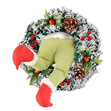 Weihnachtsgirlande, Türkranz Herbst,Weihnachtsdieb Stahl Weihnachts-Sackleinen-Kranz, Adventskranz,Wie der Grinch Weihnachts-Sackleinen-Kranz Stahl, für Wohnzimmer Wandfenster (B-16 Zoll) - 1