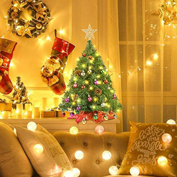 Wesimplelife 60cm Mini Weihnachtsbaum Künstlicher Tannenbaum Xmas Pine Tree mit Weihnachtsdeko 50 LED Beleuchtung Tannenzapfen 25 Balls Baumspitze für Zuhause und im Büro - 2