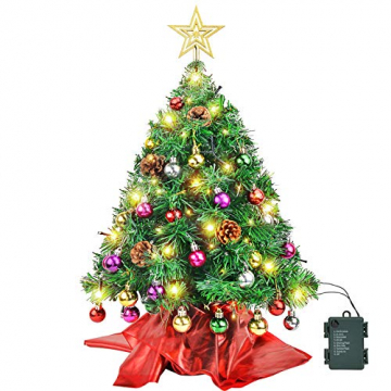 Wesimplelife 60cm Mini Weihnachtsbaum Künstlicher Tannenbaum Xmas Pine Tree mit Weihnachtsdeko 50 LED Beleuchtung Tannenzapfen 25 Balls Baumspitze für Zuhause und im Büro - 1
