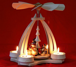 Wichtelstube-Kollektion Weihnachtspyramide f. Teelichter 24cm mit "Schneemannfiguren" - 1