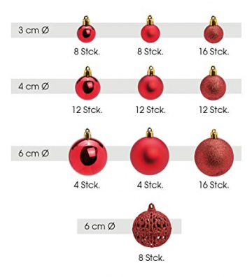 WOMA Christbaumkugeln Set in 14 weihnachtlichen Farben - 50 & 100 Weihnachtskugeln Rot aus Kunststoff - Gold, Silber, Rot & Bronze / Kupfer UVM. - Weihnachtsbaum Deko & Christbaumschmuck - 3