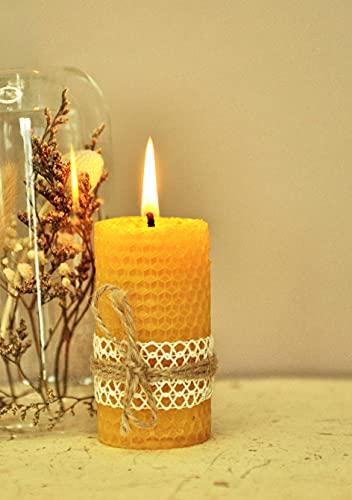 Xanty Bienenwachskerzen, 4 Große goldene Kerzen aus 100% Bienenwachs, Wabenkerzen, Stumpenkerzen, 10 Stunden/Kerze Brenndauer, Gold-Gelb Adventskerzen - 9