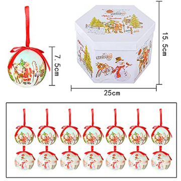 YILEEY Weihnachtskugeln Weihnachtsbaumschmuck Set 14 STK - Ø 7.5cm Handgefertigte Kunststoff Christbaumkugeln Geschenkbox mit Aufhänger Weihnachtsdeko Weihnachtsdekoration - Grun und Weiß - MEHRWEG - 2