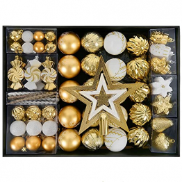 YILEEY Weihnachtskugeln Weihnachtsdeko Set Weiß und Gold 88 STK in 23 Farben, Kunststoff Weihnachtsbaumkugeln Box mit Aufhänger Christbaumkugeln Plastik Bruchsicher, Weihnachtsbaumschmuck, MEHRWEG - 1