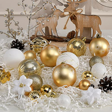 YILEEY Weihnachtskugeln Weihnachtsdeko Set Weiß und Gold 88 STK in 23 Farben, Kunststoff Weihnachtsbaumkugeln Box mit Aufhänger Christbaumkugeln Plastik Bruchsicher, Weihnachtsbaumschmuck, MEHRWEG - 4