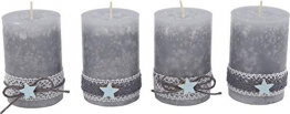 ZauberDeko 4 Adventskerzen Kerzen Stumpenkerzen Grau Stern Blau Spitze Weihnachten Advent Deko Weihnachtsdeko - 1