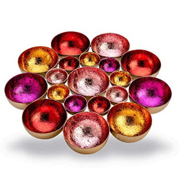 ZEYA Teelichthalter rot rosa orange pinkfarben Ø 21 cm | Deko Wohnzimmer | perfekte Tisch Dekoration für Weihnachten | Metall - 3