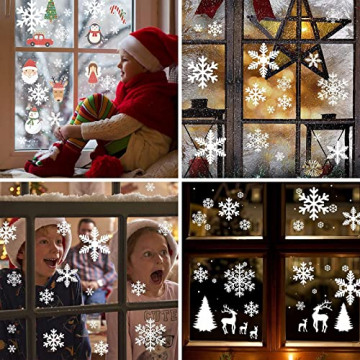 156 Weihnachten Fensterbilder, Schneeflocken Fensterdeko für Fensterscheiben, Wiederverwendbar Statisch Haftend PVC Aufkleber für Fenster Vitrine Türen Schaufenster Winter Schneeflocken Weihnachtsdeko - 3