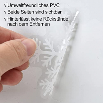 156 Weihnachten Fensterbilder, Schneeflocken Fensterdeko für Fensterscheiben, Wiederverwendbar Statisch Haftend PVC Aufkleber für Fenster Vitrine Türen Schaufenster Winter Schneeflocken Weihnachtsdeko - 6