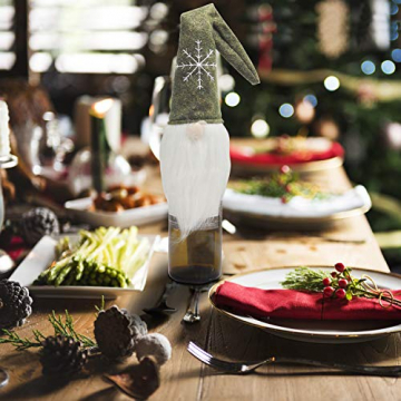 BELLE VOUS Flaschenüberzug Weihnachten (3 STK) - 45 x 13cm Schwedischer Wichtel Flaschendeko Weihnachtsdeko Geschenkverpackung für Flaschen Weinflaschen Sektflaschen Weihnachtsmützen Flasche - 4
