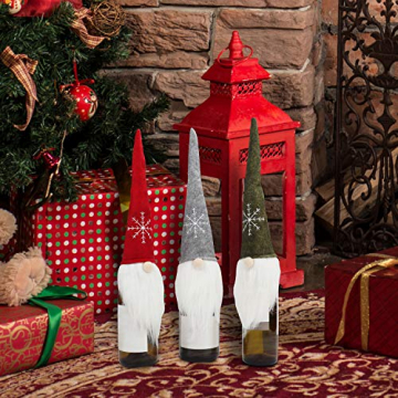 BELLE VOUS Flaschenüberzug Weihnachten (3 STK) - 45 x 13cm Schwedischer Wichtel Flaschendeko Weihnachtsdeko Geschenkverpackung für Flaschen Weinflaschen Sektflaschen Weihnachtsmützen Flasche - 7