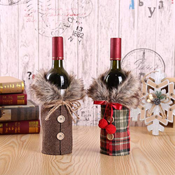 Feelava Weihnachten Weinflasche Abdeckung 4 Stücke Rotwein Taschen für Dress up Weinflasche Wiederverwendbare Wein Geschenk Taschen für Home Dinner Party Dekoration Tischdekoration - 3