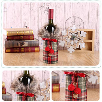 Feelava Weihnachten Weinflasche Abdeckung 4 Stücke Rotwein Taschen für Dress up Weinflasche Wiederverwendbare Wein Geschenk Taschen für Home Dinner Party Dekoration Tischdekoration - 5