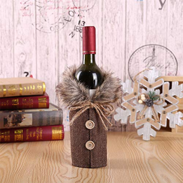 Feelava Weihnachten Weinflasche Abdeckung 4 Stücke Rotwein Taschen für Dress up Weinflasche Wiederverwendbare Wein Geschenk Taschen für Home Dinner Party Dekoration Tischdekoration - 6